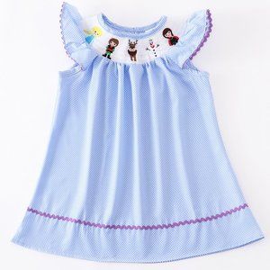 Boutique Princess Elsa Ana Olaf Frozen Embroidered Smocked Dress